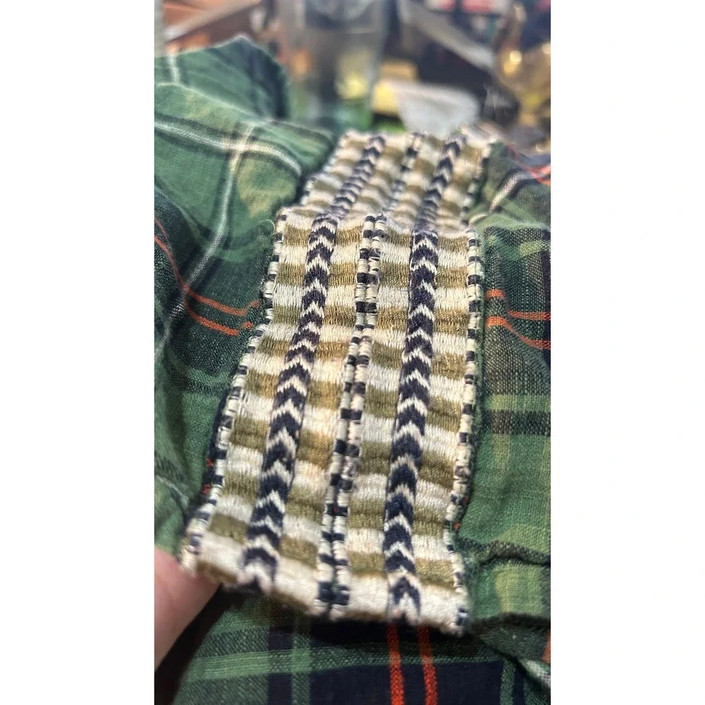 J.Crew Green‎ Plaid Madras Peasant Top Cotton Flowy Split Neck Sz 6 Cottagecore - Picture 6 of 7